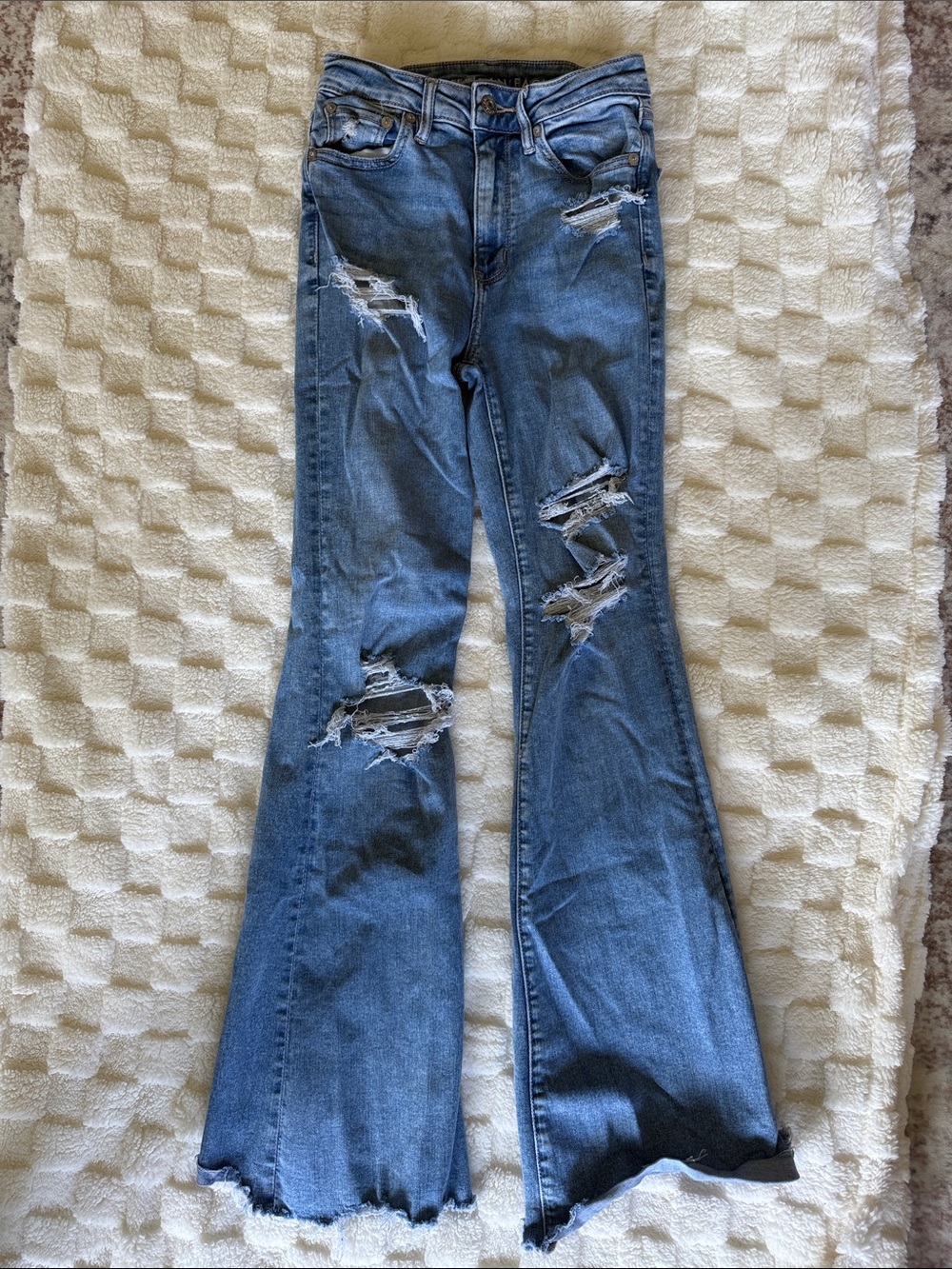 American Eagle Outfitters Distressed Blue Flare Jeans